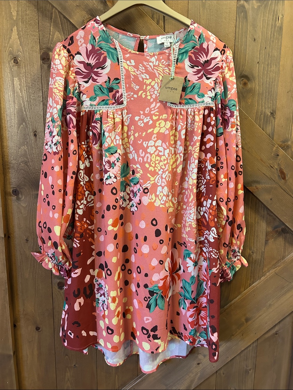 Umgee Coral Floral Mixed-Print Dress